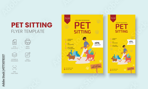 Pet Sitting Flyer Template, Pet Sitting Service Poster, Dog Walking Poster