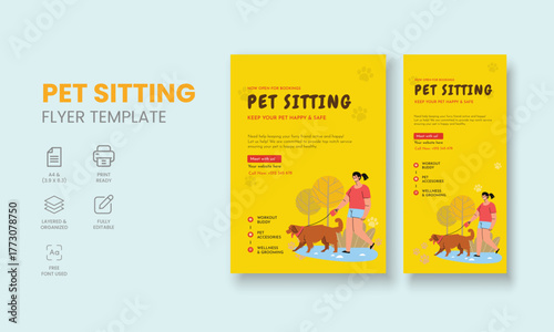 Pet Sitting Flyer Template, Pet Sitting Service Poster, Dog Walking Poster