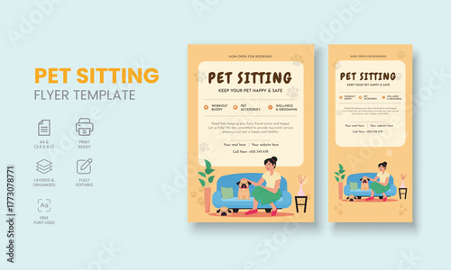 Pet Sitting Flyer Template, Pet Sitting Service Poster, Dog Walking Poster