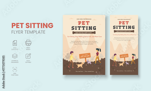 Pet Sitting Flyer Template, Pet Sitting Service Poster, Dog Walking Poster