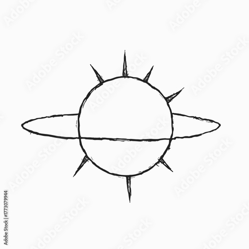 Abstract sun and planet illustration in simple line art style  