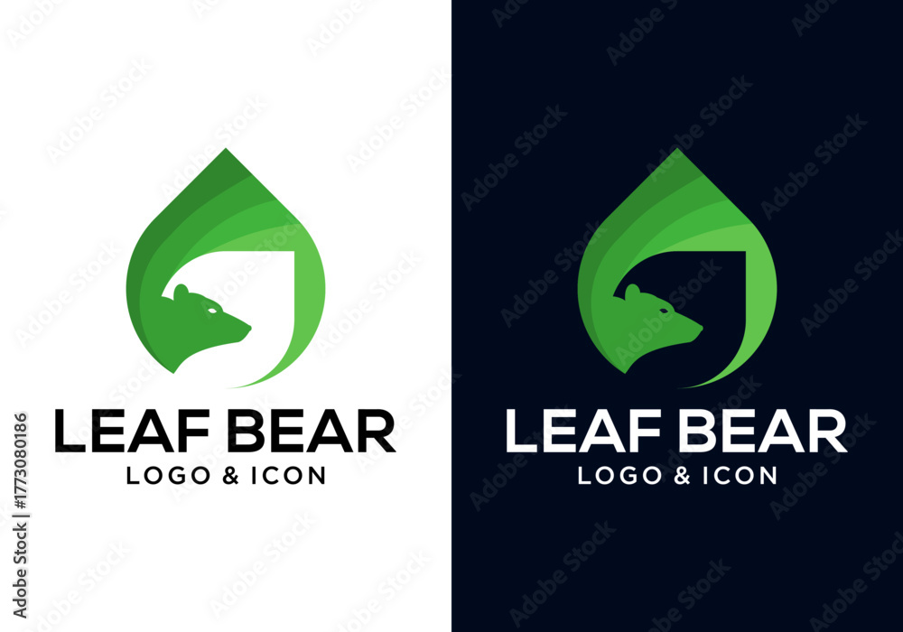 Fototapeta premium vector logo icon design of bear with leaf