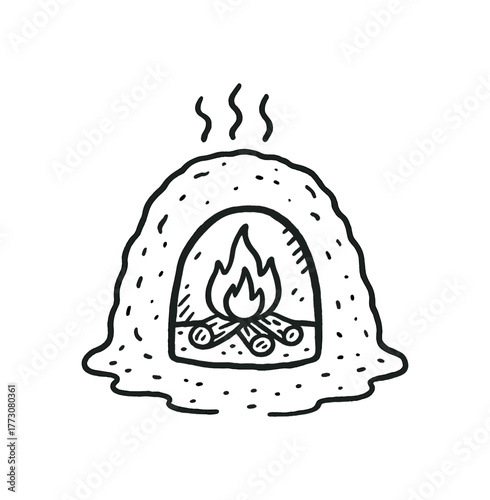 hand drawn cute doodle style mud fire oven vector line illustration line isolated on white background