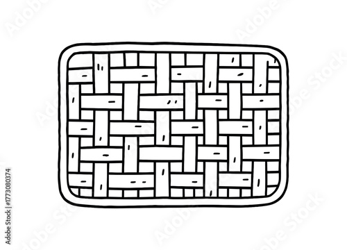 hand drawn cute doodle style woven mat panel vector line illustration line isolated on white background