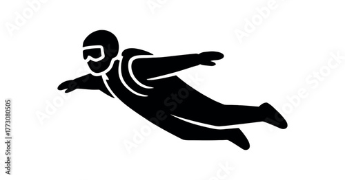 sky jump glide flat black solid vector illustration isolated on white background