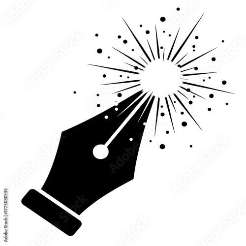 Creative Writing and Inspiration Vector Icon of Pen Nib with Spark
