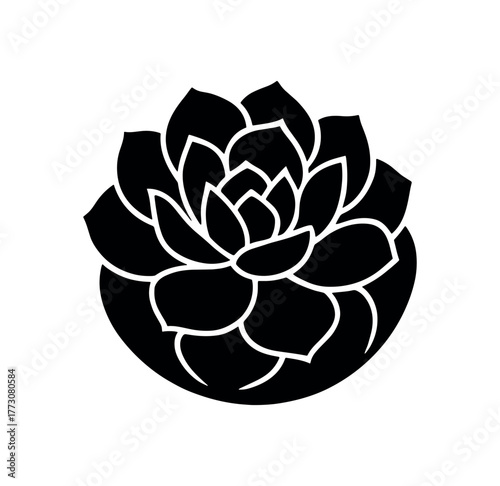 succulent orb flat black solid vector illustration isolated on white background