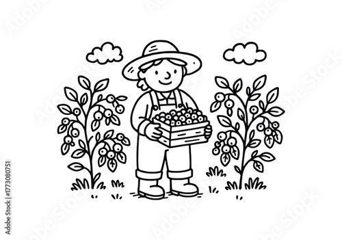 hand drawn cute doodle style berry orchard grower vector line illustration line isolated on white background