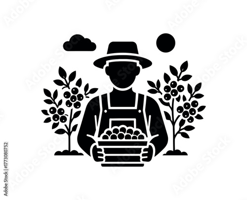 berry orchard grower flat black solid vector illustration isolated on white background