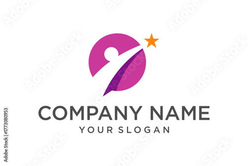 Abstract Person Reaching Up for Star in Circle Logo Design