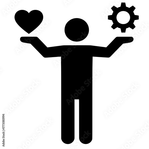 Work-Life Balance Vector Icon of Person Balancing Heart and Gear
