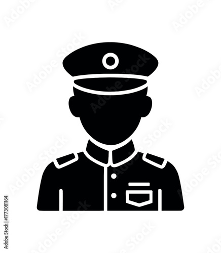 student cadet flat black solid vector illustration isolated on white background