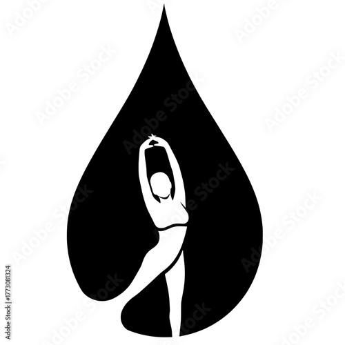 Hydration for Body Wellness Vector Icon with Stretching Figure
