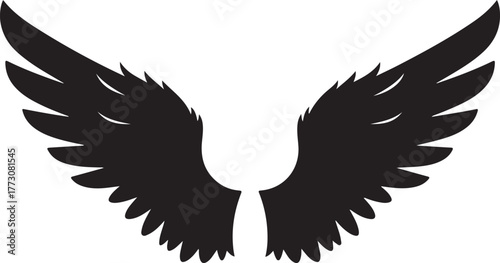 Dramatic Black Wings Silhouette Design Element Symbolizing Freedom and Flight