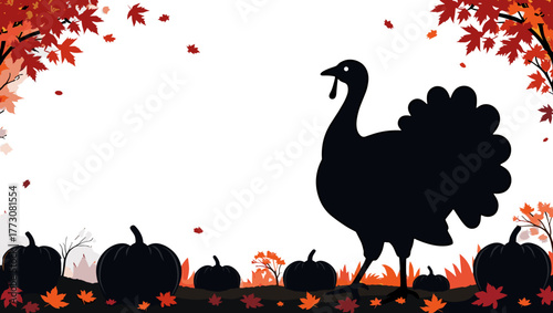 Thanksgiving turkey silhouette surrounded by colorful autumn leaves  