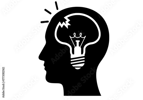 Creative Burnout Vector Icon of Broken Lightbulb in Head

