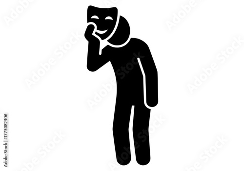 Emotional Dissonance of Burnout Vector with Figure Hiding Behind Mask
