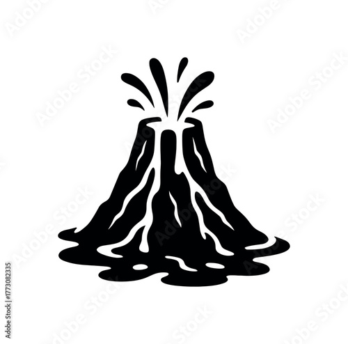 lava tower flat black solid vector illustration isolated on white background