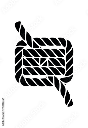 rope wrap weaving flat black solid vector illustration isolated on white background