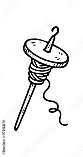 hand drawn cute doodle style thread ply spinner vector line illustration line isolated on white background