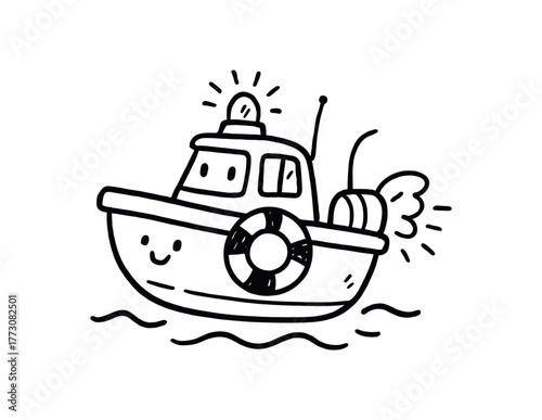 hand drawn cute doodle style rapid rescue craft vector line illustration line isolated on white background