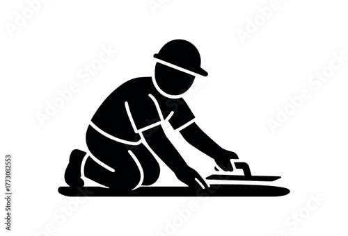 cement finisher flat black solid vector illustration isolated on white background