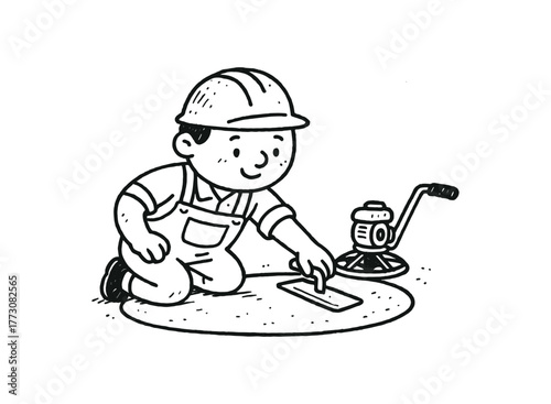 hand drawn cute doodle style cement finisher vector line illustration line isolated on white background