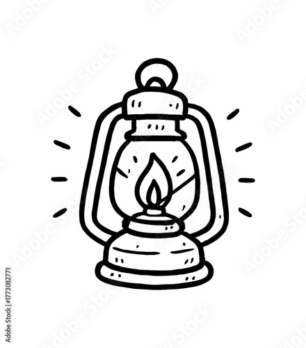 hand drawn cute doodle style camp lantern light vector line illustration line isolated on white background