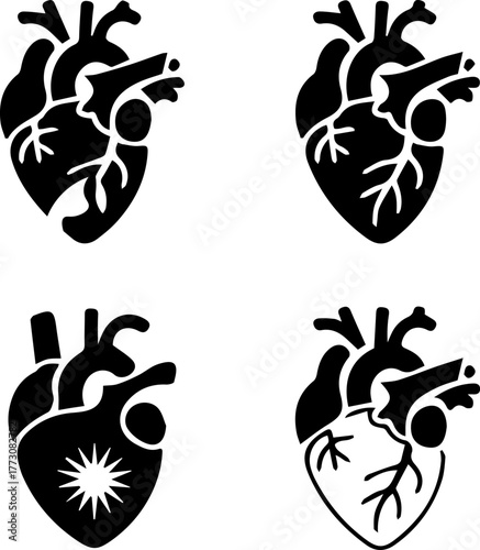 Vector human heart icon set for cardiology and health symbols