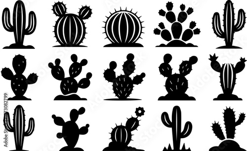 Collection of Desert Cactus Vector Silhouettes and Plant Icons
