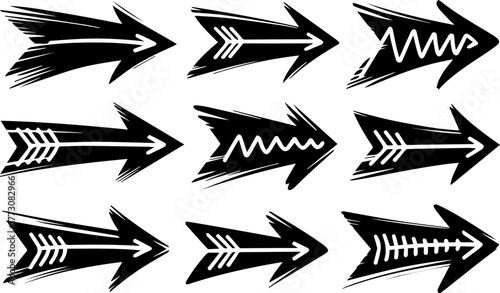 Collection of hand-drawn black grunge arrow vector icons set