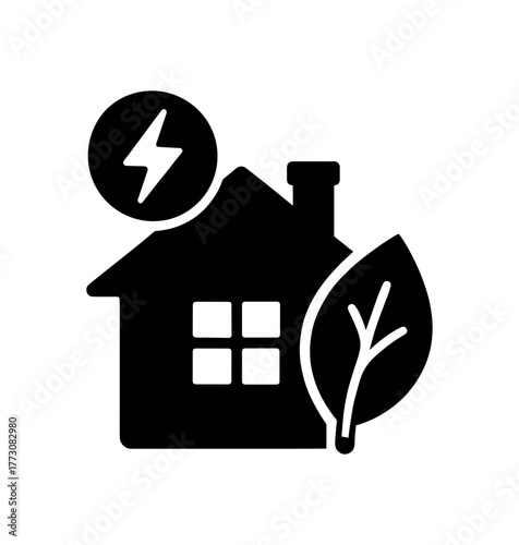 eco efficient home flat black solid vector illustration isolated on white background