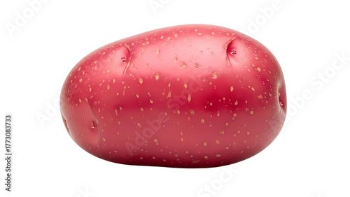 A single fresh red potato, raw and unpeeled, showing its vibrant skin, isolated on a transparent background