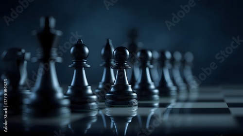 Wallpaper Mural black chess pawns arranged in a row with leader focus on teamwork and motivation concept Torontodigital.ca