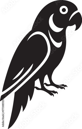 Stylized Parrot Silhouette Vector — Black and White Minimalist Side Profile Illustration of Tropical Bird with Clean Line Accents