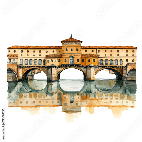 Ponte Vecchio, watercolor clipart vector, isolated on a white background.
