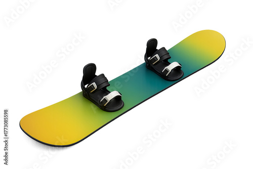 Vibrant teal to golden gradient snowboard with black bindings Cutout Transparent PNG