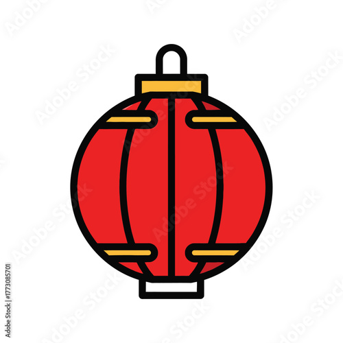 Red Chinese lantern illustration flat vector design traditional decoration for festive events isolated on white background