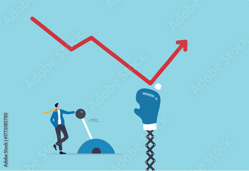 Game changer strategy to improve or rising up, stock market rebound or solution for economic recover from recession concept, businessman push switch to change direction from falling down to rising up