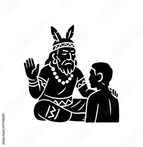 tribal mentor flat black solid vector illustration isolated on white background