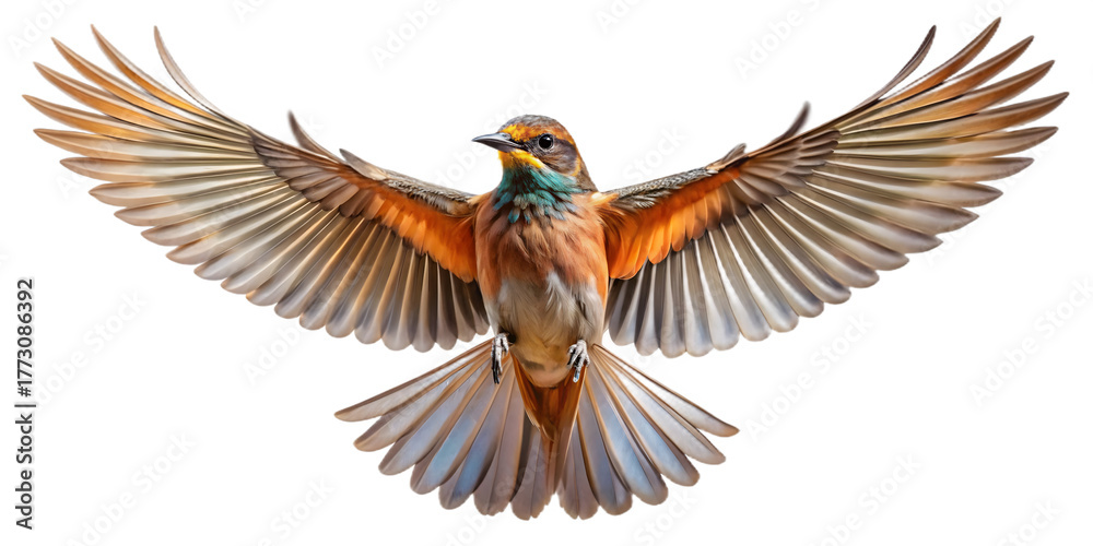 Obraz premium Colorful bird flying with its wings spread isolated on transparent background