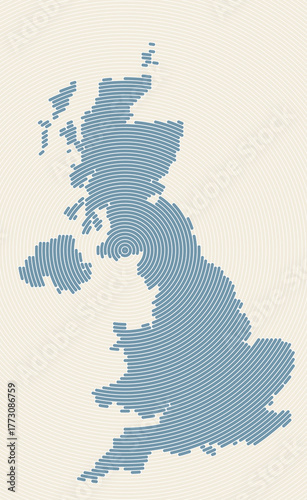 United Kingdom shape rings. Country map formed by stacked circles. United Kingdom boundary shape design. Stylish vector illustration.