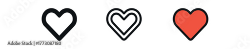 two hearts chain icon on white background Black silhouette flat icon outline icon and colored icon style. 1x3 grid. three minimal vector icon style. centered composition clear white space