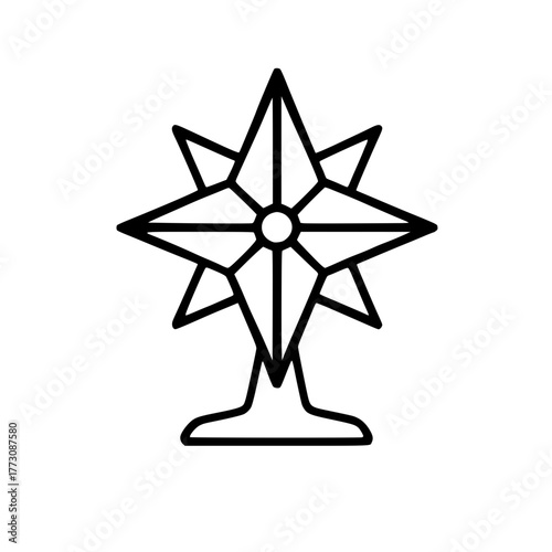 Geometric star line art icon with a compass rose design
