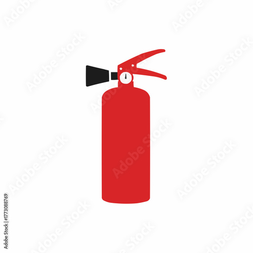 A red fire extinguisher with a black nozzle and handle isolated on a white background