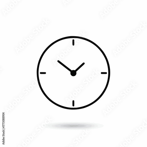 Simple black line drawing of a clock face with hands indicating the time and a subtle shadow below
