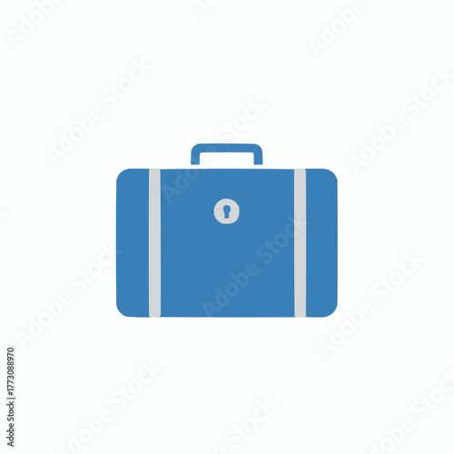 Simple flat design illustration of a blue suitcase with a keyhole on a white background