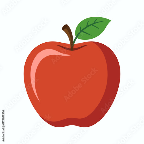 Crisp Red Apple Simple Illustration with Leaf and Stem for Healthy Food Designs