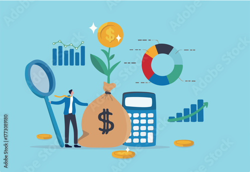 Financial management, planning and control financial resources to maximize profit and revenue, capital, credit and cash management concept, businessman analyze financial resource with growth profit. 