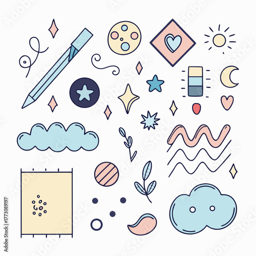 set of icons hand drawn minimalist design
